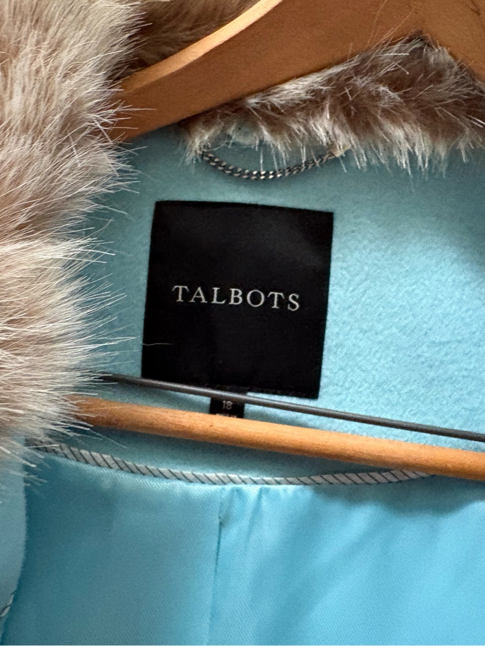 Talbots: size 18,  Ice Blue Wool Peacoat with Faux Fur Collar - Picture 3 of 5